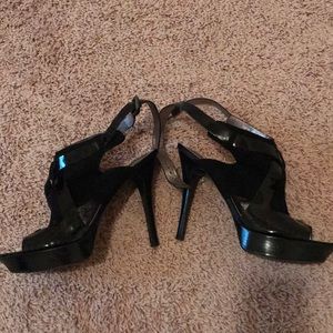 Marciano suede patent leather black high heels!!